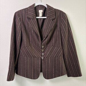J Jill Blazer Jacket Size 8 Brown Pink Stripe Wool Blend Vintage Office